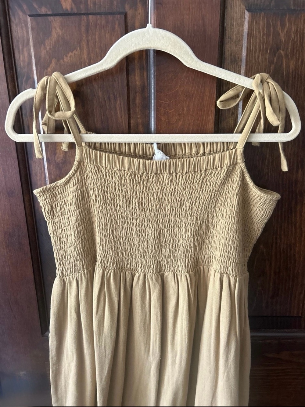 kate quinn Smocked Tie-Shoulder Dress in Camel-Mama matching sun dress-NEW-Small